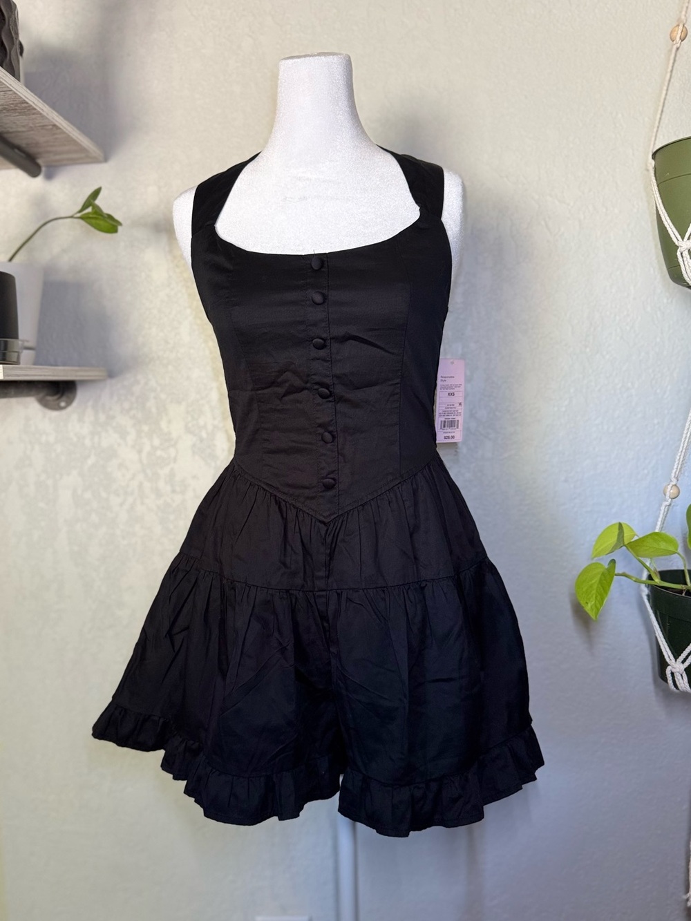 wild fable Black Button-Front Romper XXS